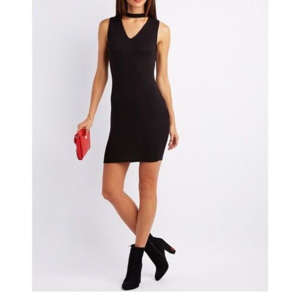 3/$20 Charlotte Russe Black Chocker Bodycon Mini Dress (Size: Small) - Picture 2 of 7